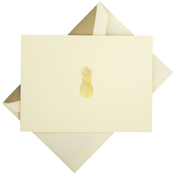 10 Crane & Co Ecru Kid finish paper Hand Engraved Pineapple Note cards Envelopes - Picture 1 of 4